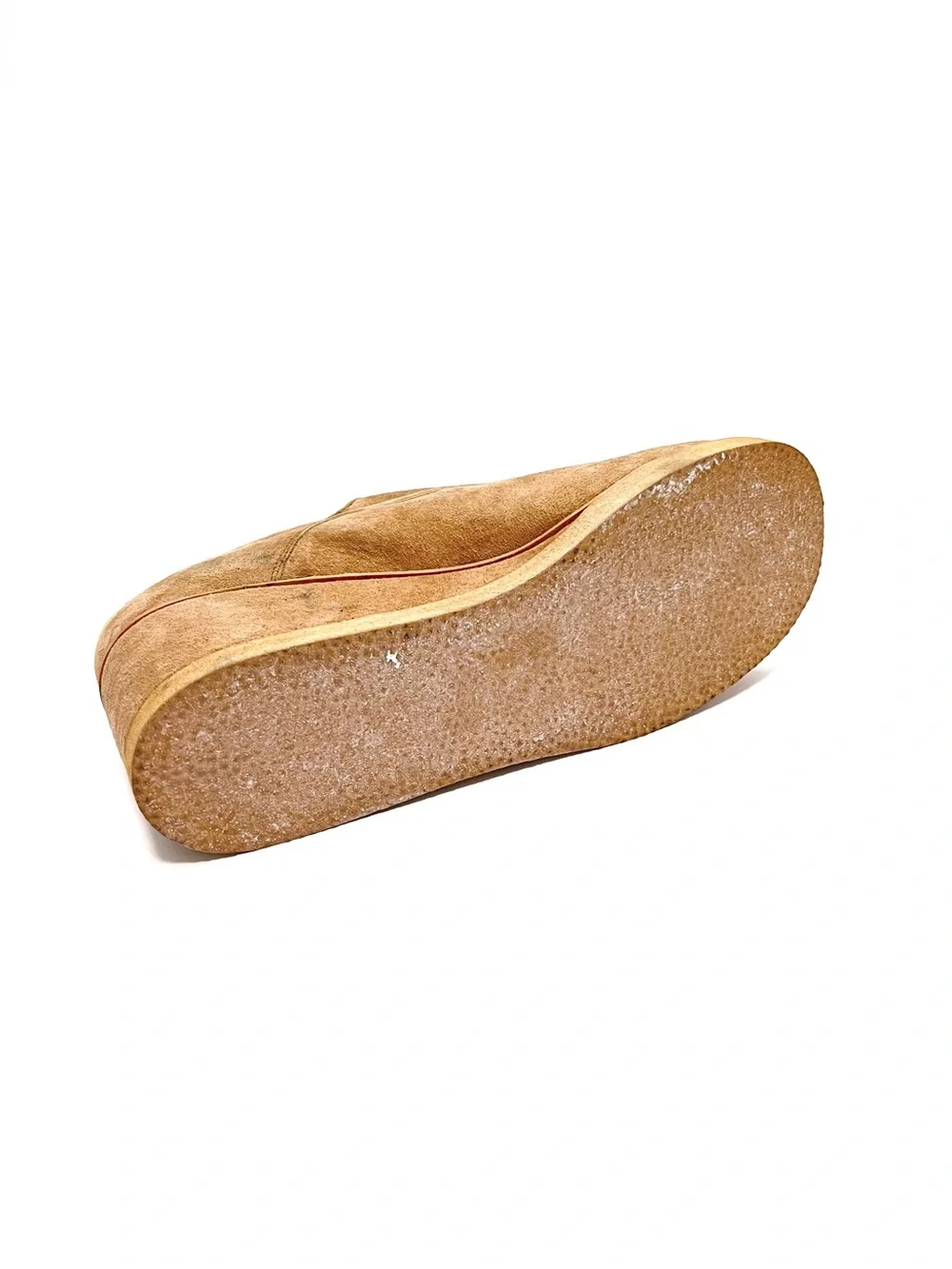 Vintage 1970s deadstock tan faux suede platform wedge heel oxfords